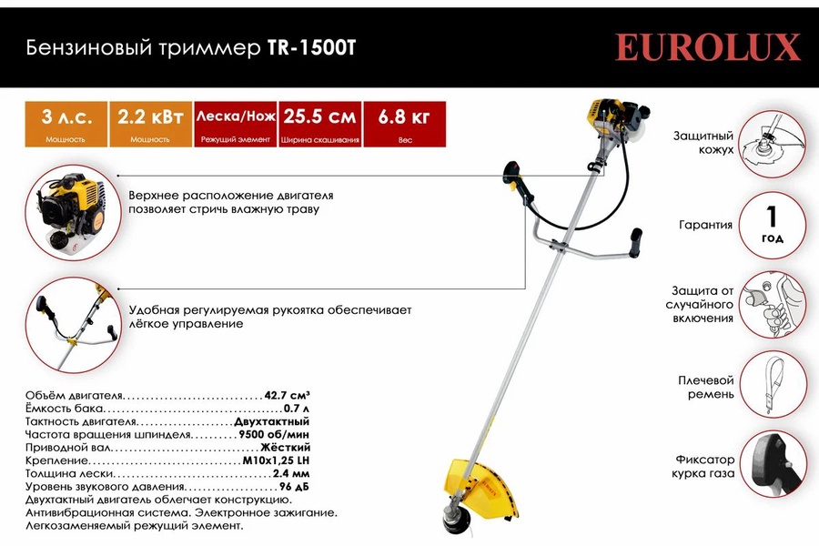 Триммер бензиновый EUROLUX TR-1500T