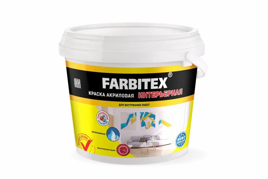 Краска акриловая FARBITEX интерьерная белоснежная 3 кг. арт. 4300014980 