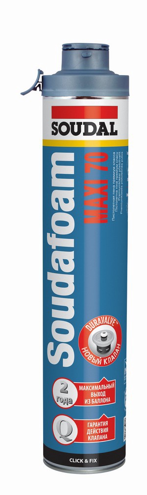 Монтажная пена пистолетная "Soudal" Soudafoam Maxi 70 Click&Fix 870 мл