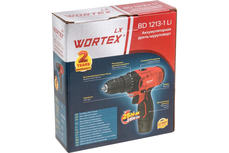 Дрель-шуруповерт аккумуляторная WORTEX LX BD 1213-1 Li арт. 1329350 