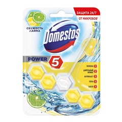 DOMESTOS Блок для очищения унитаза Power 5 Свежесть лайма 55г 67091917